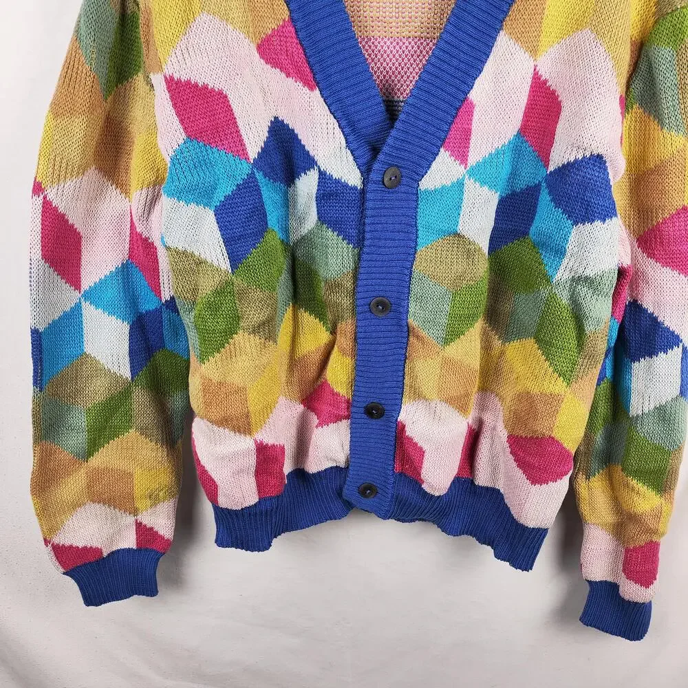 Corridor Cardigan Sweater Mens Large Multicolor Geometric V Neck Button Front